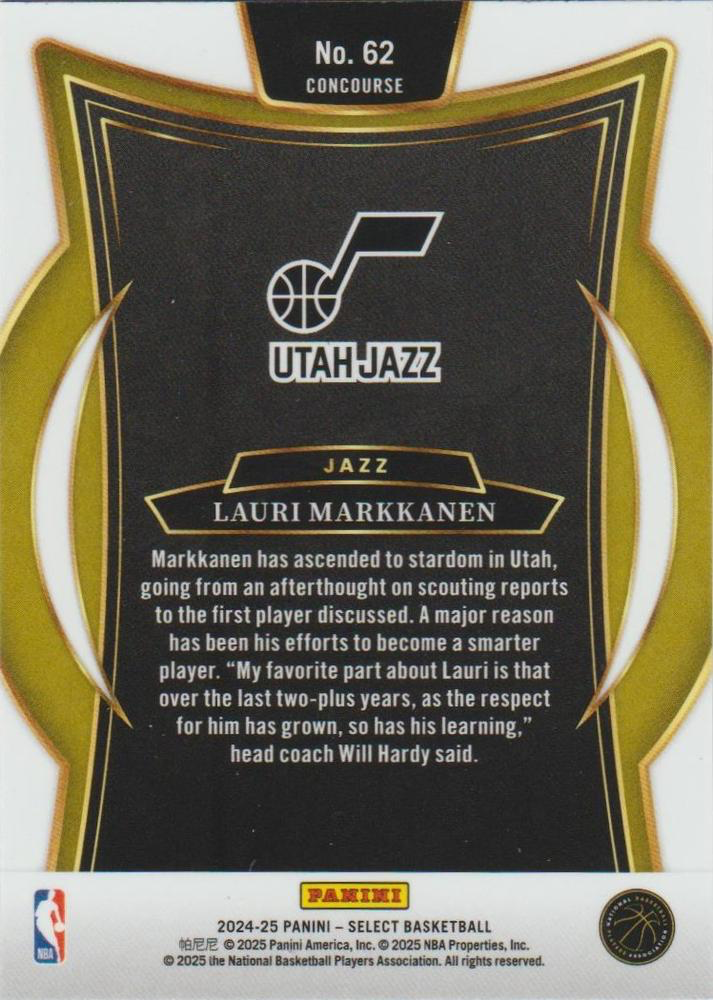 2024 Panini Select Lauri Markkanen Blue #62 Utah Jazz