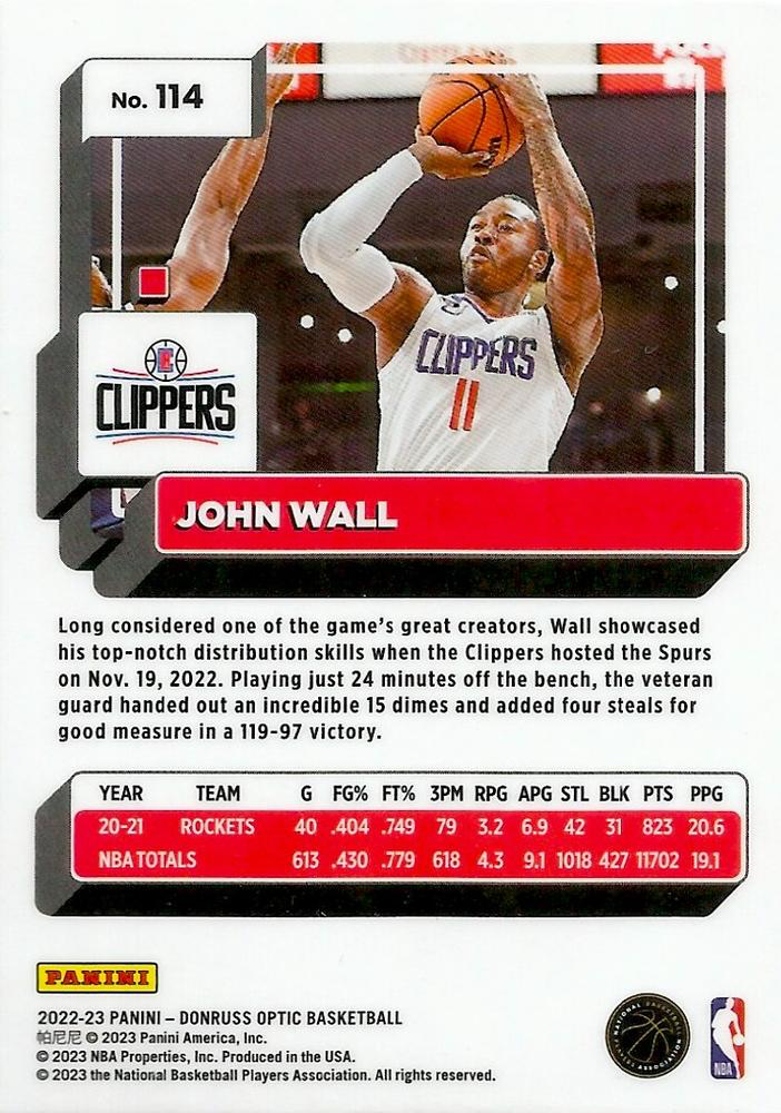 2022 Panini Donruss Optic John Wall #114 Los Angeles Clippers
