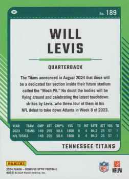 2024 Donruss Optic Football Will Levis Tennessee Titans #189