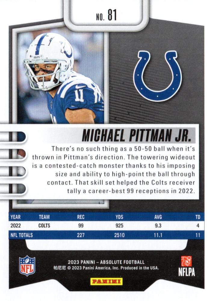 2023 Panini Absolute Michael Pittman Jr. #81 Indianapolis Colts