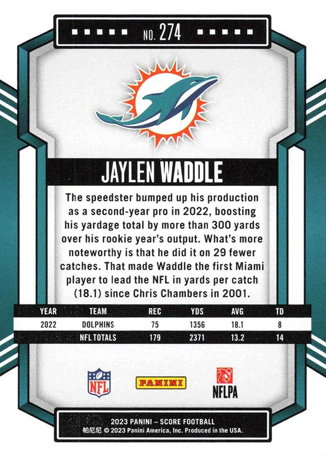 2023 Panini Score Football Jaylen Waddle Miami Dolphins #274
