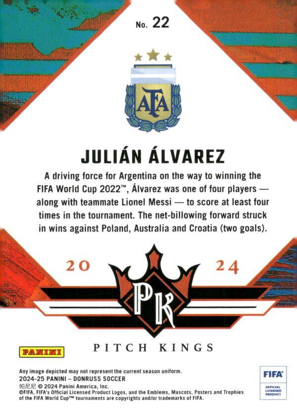 2024 Panini Donruss Pitch Kings Julian Alvarez #22 Argentina