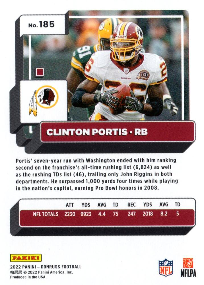 2022 Panini Donruss Clinton Portis #185 Washington Redskins