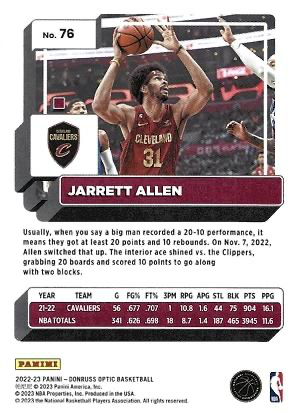 2022 Panini Donruss Optic Jarrett Allen #76 Cleveland Cavaliers