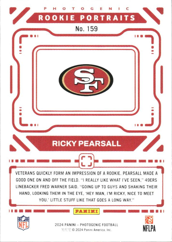 2024 Panini Photogenic Ricky Pearsall Rookie Portrait RC #159 San Francisco 49ers