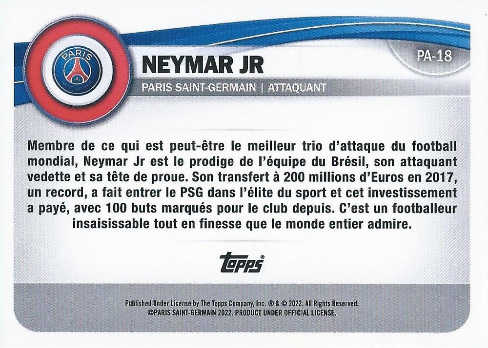 2022 Topps PSG Fan Set Neymar Jr #PA-18 Paris Saint-Germain