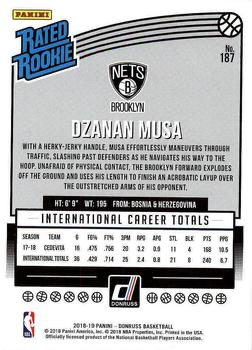 2018 Panini Donruss Rated Rookie Dzanan Musa #187 Brooklyn Nets