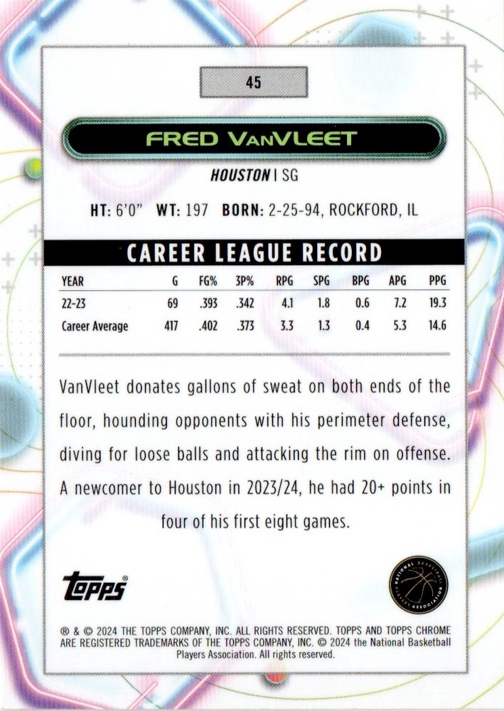 2023 Topps Chrome Cosmic Fred VanVleet #45 Houston Rockets