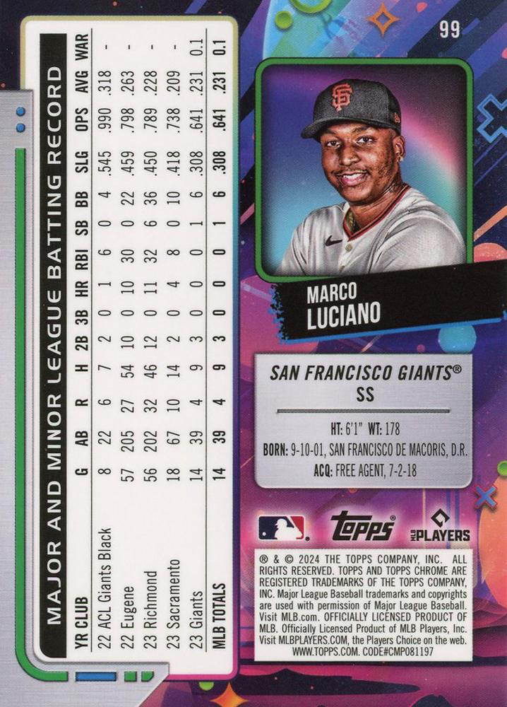 2024 Topps Cosmic Chrome Marco Luciano RC San Francisco Giants #99