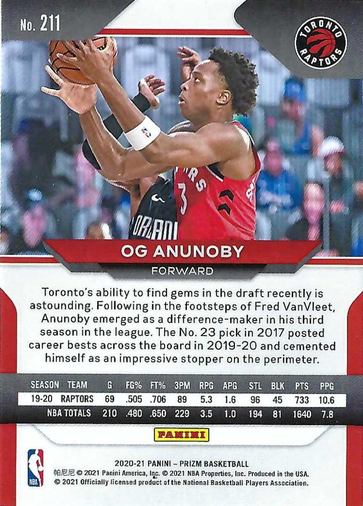 2020 Panini Prizm OG Anunoby #211 Toronto Raptors