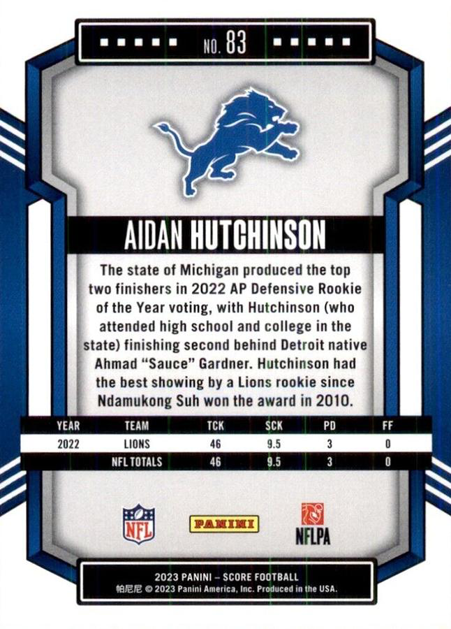 2023 Panini Score Football Aidan Hutchinson Detroit Lions #83
