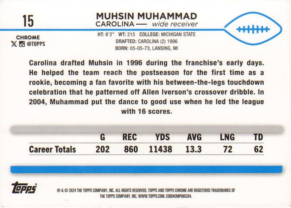 2024 Topps Chrome Football Muhsin Muhammad #15 Carolina Panthers