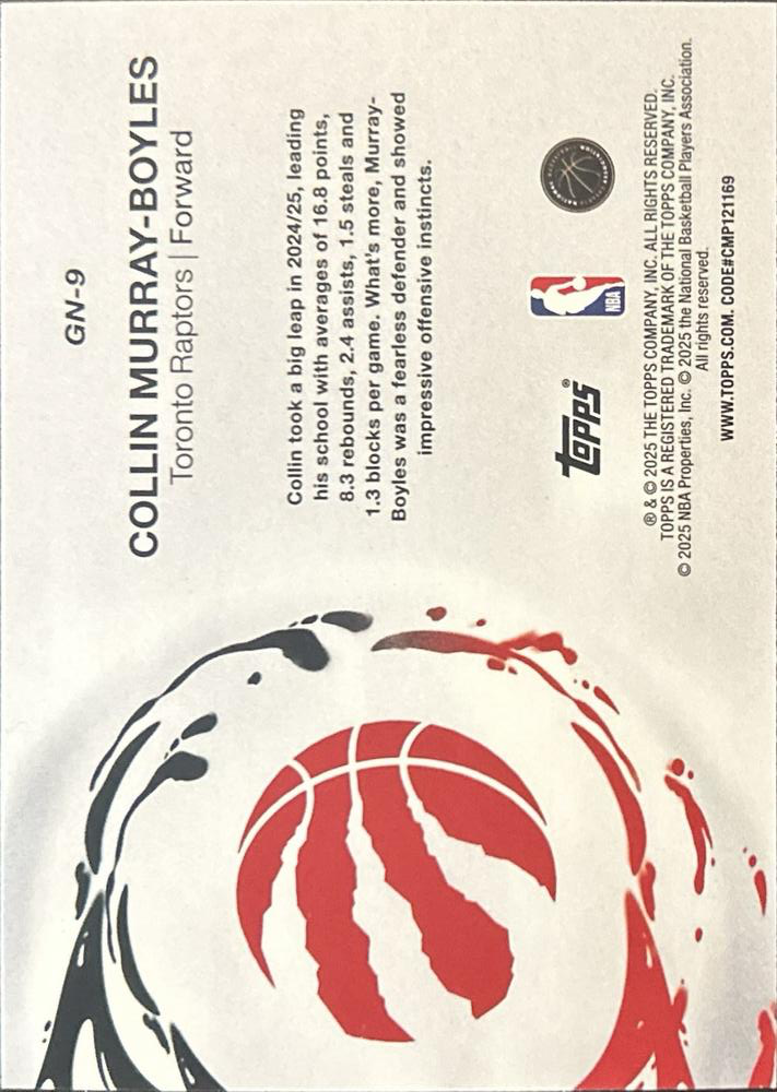 2025 Topps NBA Generation Now Collin Murray-Boyles GN-9 Toronto Raptors