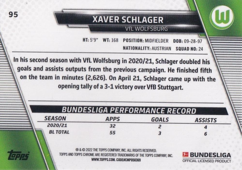 2021 Topps Chrome Bundesliga Xaver Schlager #95 VfL Wolfsburg