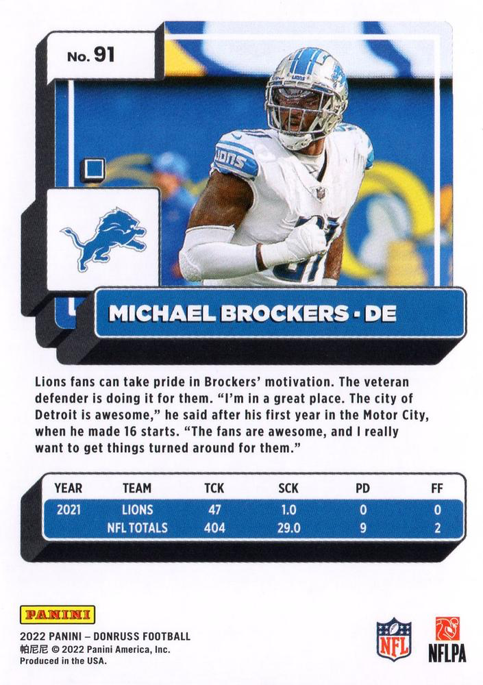 2022 Panini Donruss Michael Brockers #91 Detroit Lions