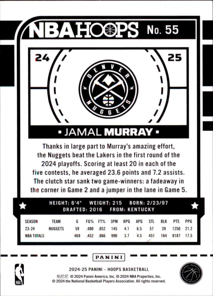 2024 Panini Hoops Jamal Murray #55 Denver Nuggets