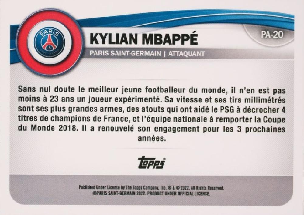 2022 Topps PSG Fan Set Kylian Mbappé #PA-20 Paris Saint-Germain