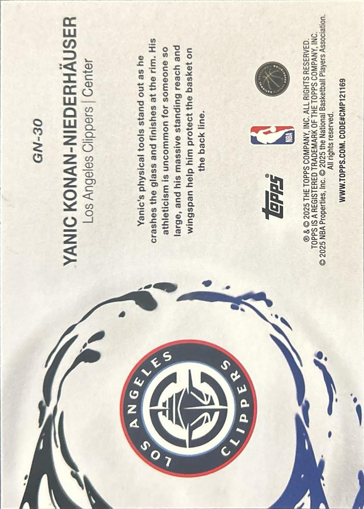 2025 Topps NBA Generation Now Yanic Konan-Niederhäuser GN-30 Los Angeles Clippers