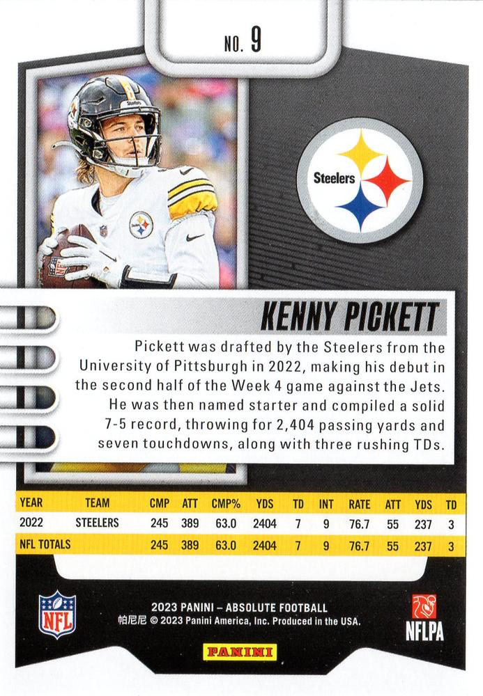 2023 Panini Absolute Kenny Pickett #9 Pittsburgh Steelers