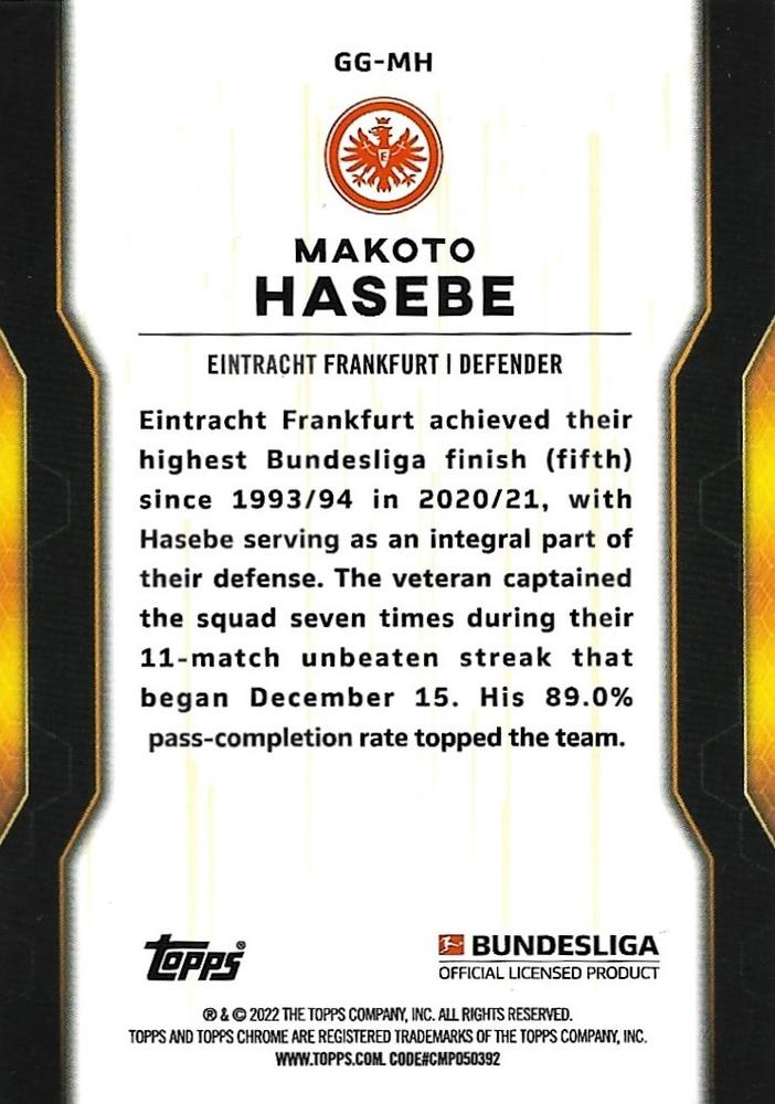 2021 Topps Chrome Bundesliga Golden Makoto Hasebe #GG-MH Eintracht Frankfurt