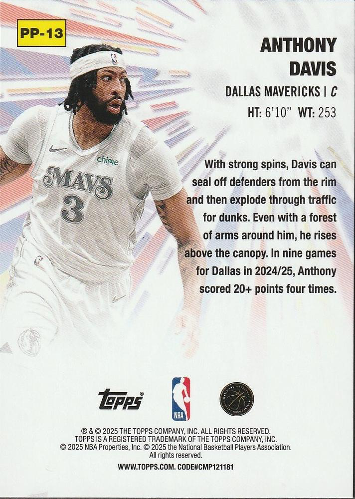 2025 Topps NBA Power Players Anthony Davis PP-13 Dallas Mavericks