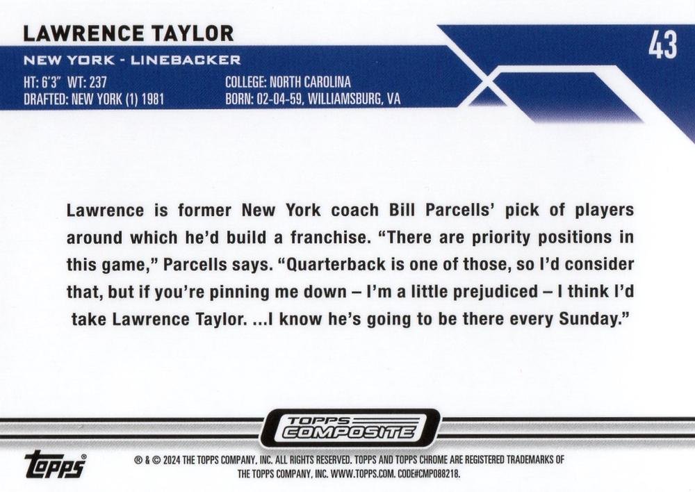2023 Topps Composite Football Topps Chrome Sepia Refractor Lawrence Taylor #43 New York Giants