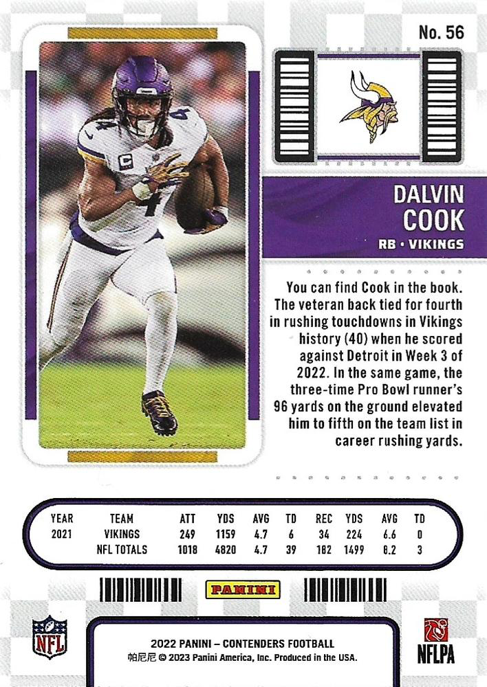 2022 Panini Contenders Dalvin Cook #56 Minnesota Vikings