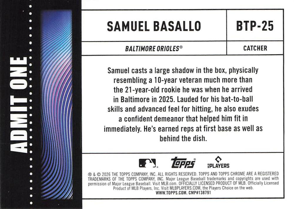 2026 Topps Chrome Big Ticket Players RC Samuel Basallo #BTP-25 Baltimore Orioles