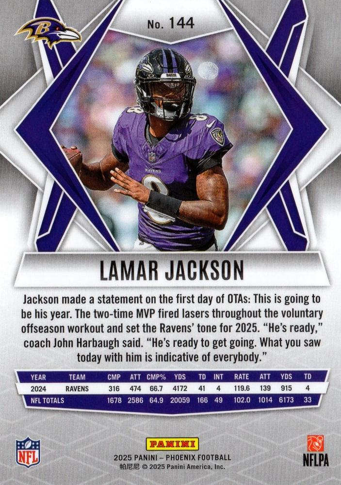 2025 Panini Phoenix Lamar Jackson #144 Baltimore Ravens