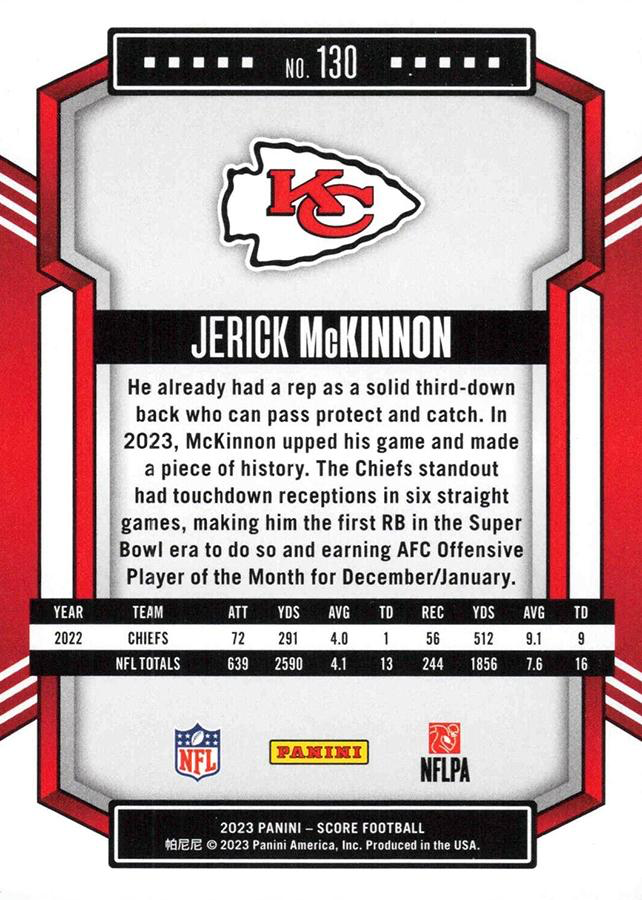 2023 Panini Score Football Jerick McKinnon Kansas City Chiefs #130