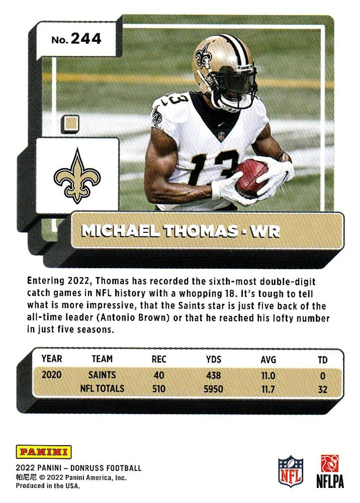2022 Panini Donruss Michael Thomas #244 New Orleans Saints