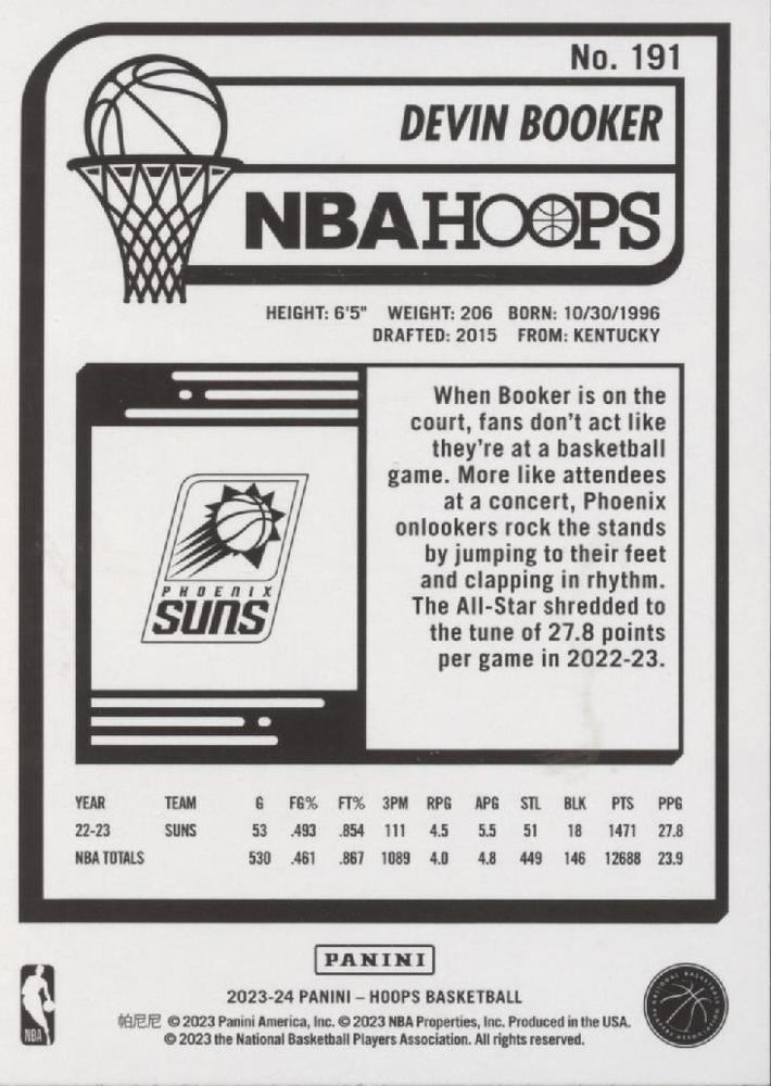 2023 Panini Hoops Devin Booker #191 Phoenix Suns