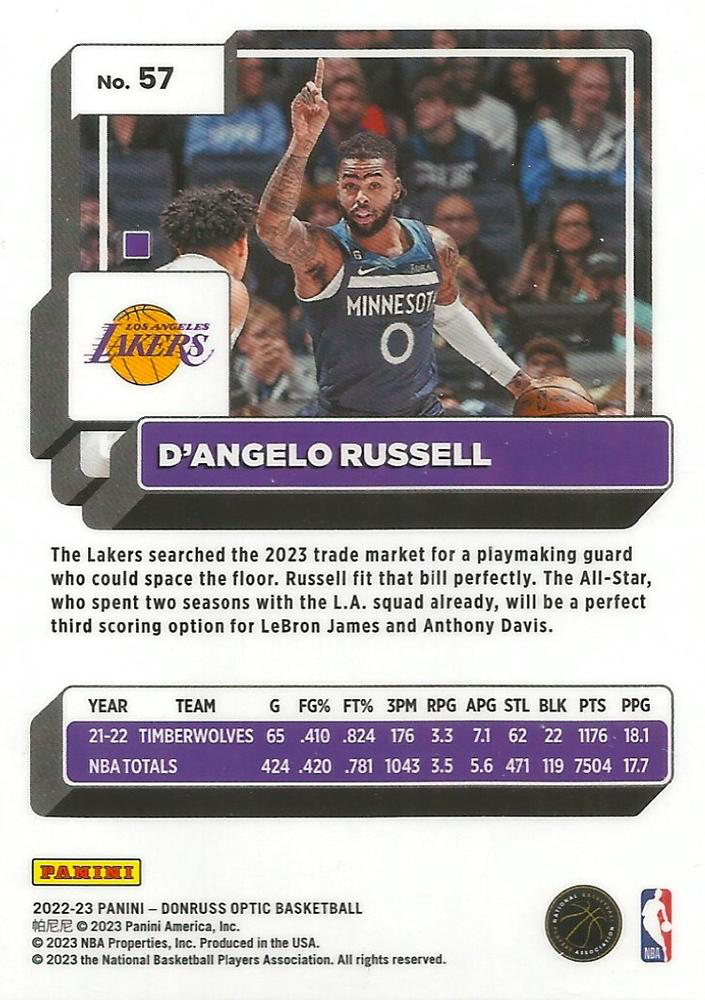 2022 Panini Donruss Optic D'Angelo Russell #57 Los Angeles Lakers