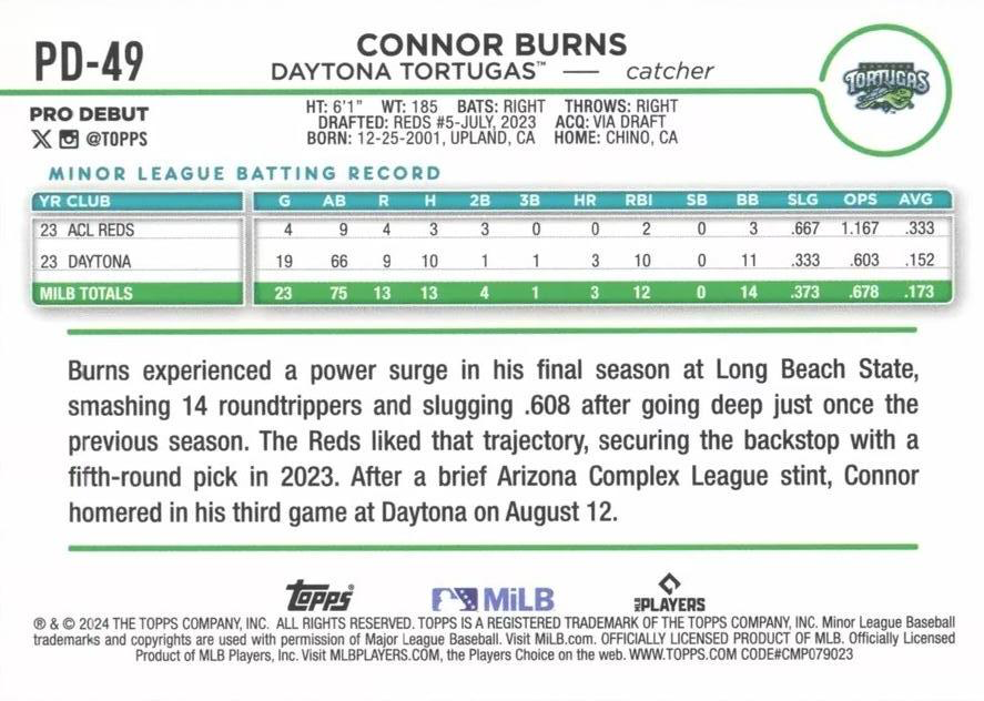 2024 Topps Pro Debut Connor Burns #PD-49 Daytona Tortugas