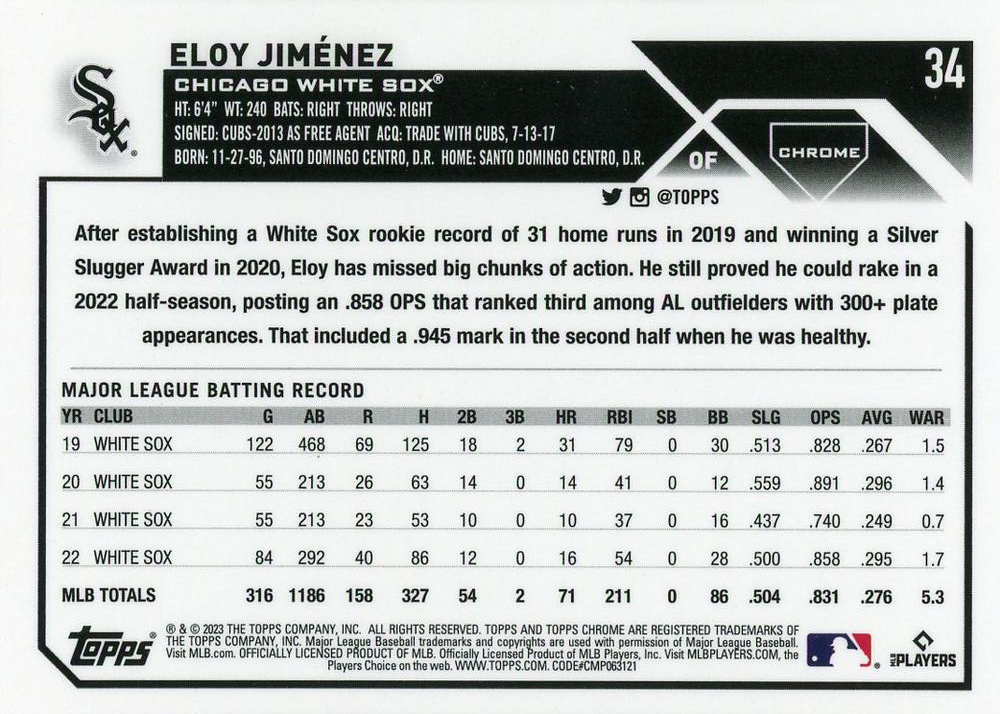2023 Topps Chrome Eloy Jiménez Chicago White Sox #34