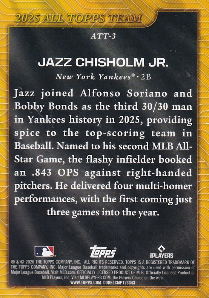 2026 Topps Series 1 2025 All Topps Team Jazz Chisholm Jr. #ATT-3 New York Yankees