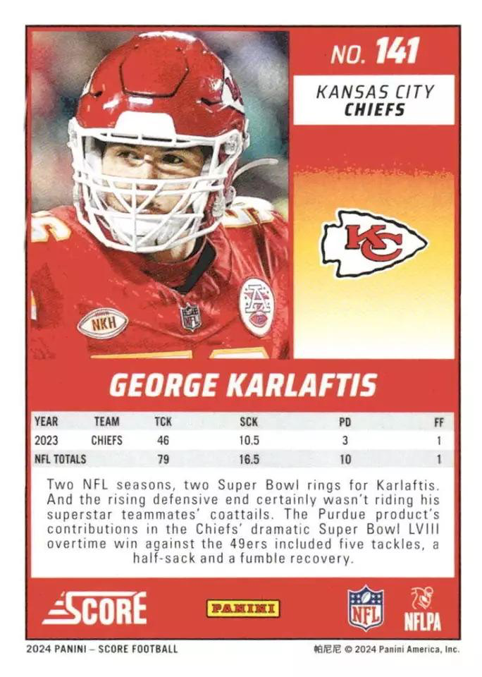 2024 Panini Score Football George Karlaftis Kansas City Chiefs #141