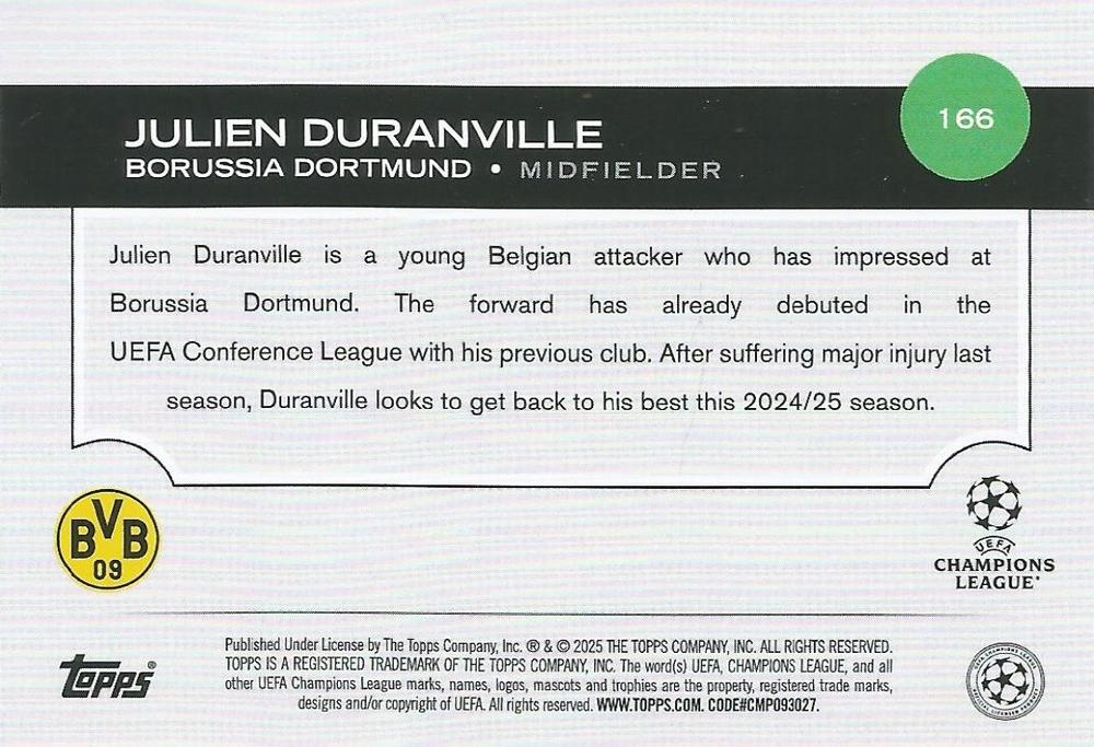 2024 Topps UCC Julien Duranville ASR Future Stars #166 Borussia Dortmund