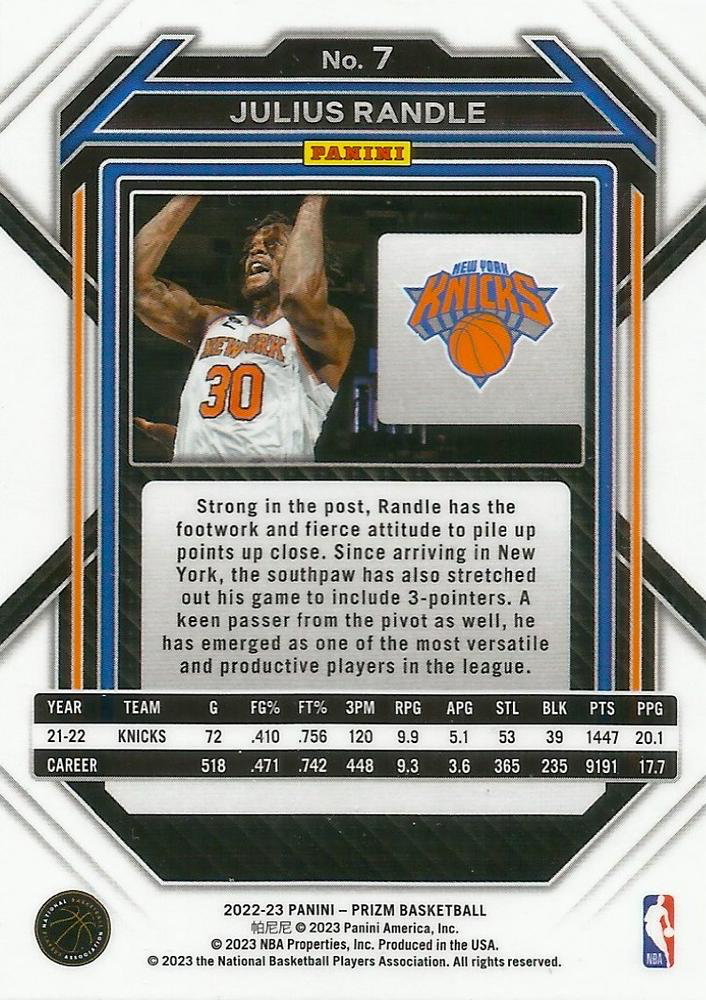 2022 Panini Prizm Julius Randle #7 New York Knicks