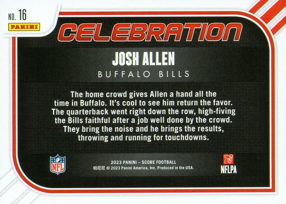 2023 Panini Score Football Celebration Josh Allen Buffalo Bills #16
