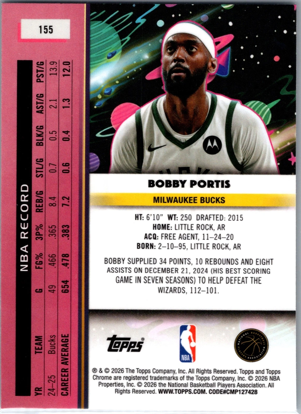 2025 Topps Chrome Cosmic Bobby Portis #155 Milwaukee Bucks