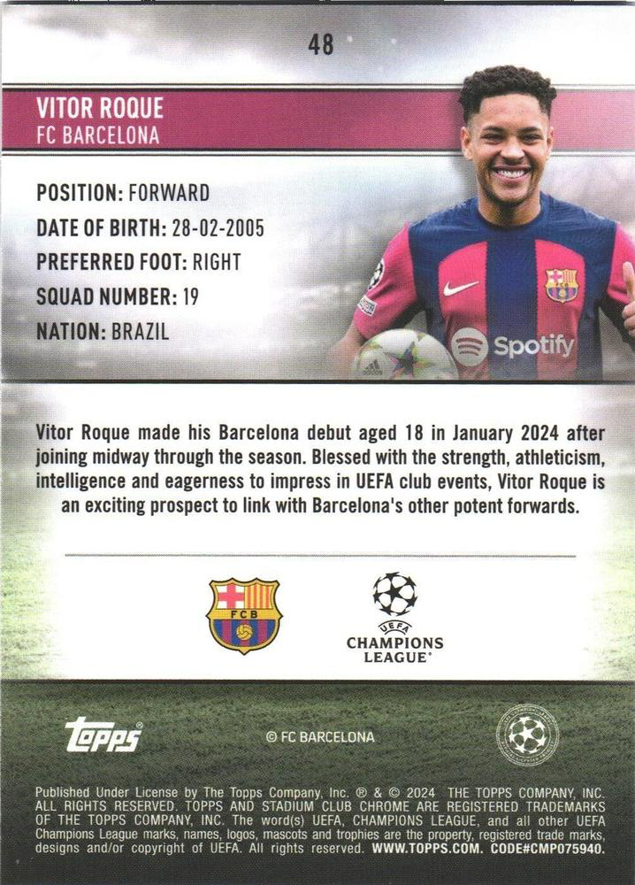 2023 Topps Chrome Stadium Club UCC Vitor Roque RC #48 FC Barcelona