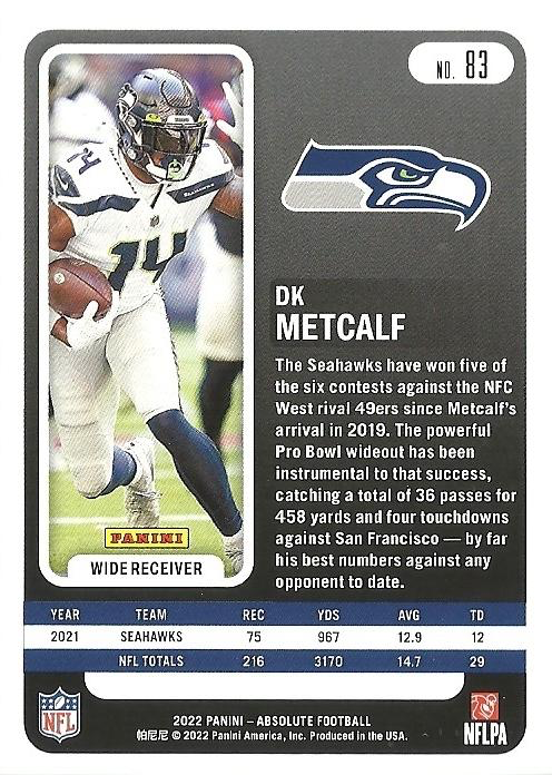 2022 Panini Absolute DK Metcalf #83 Seattle Seahawks