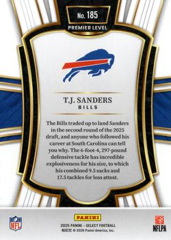 2025 Panini Select TJ Sanders RC #185 Buffalo Bills