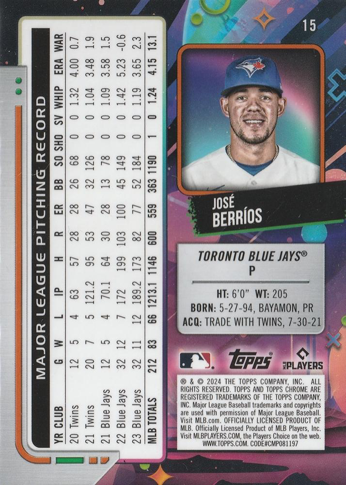2024 Topps Cosmic Chrome José Berríos Toronto Blue Jays #15