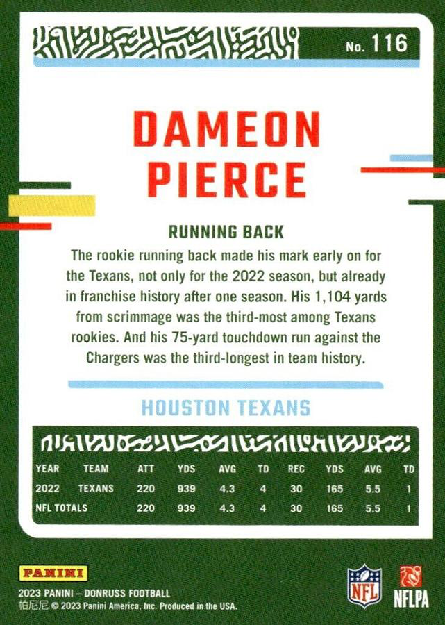 2023 Panini Donruss Dameon Pierce #116 Houston Texans