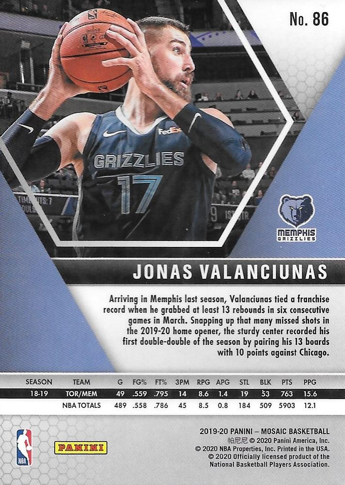 2019 Panini Mosaic Jonas Valanciunas #86 Memphis Grizzlies