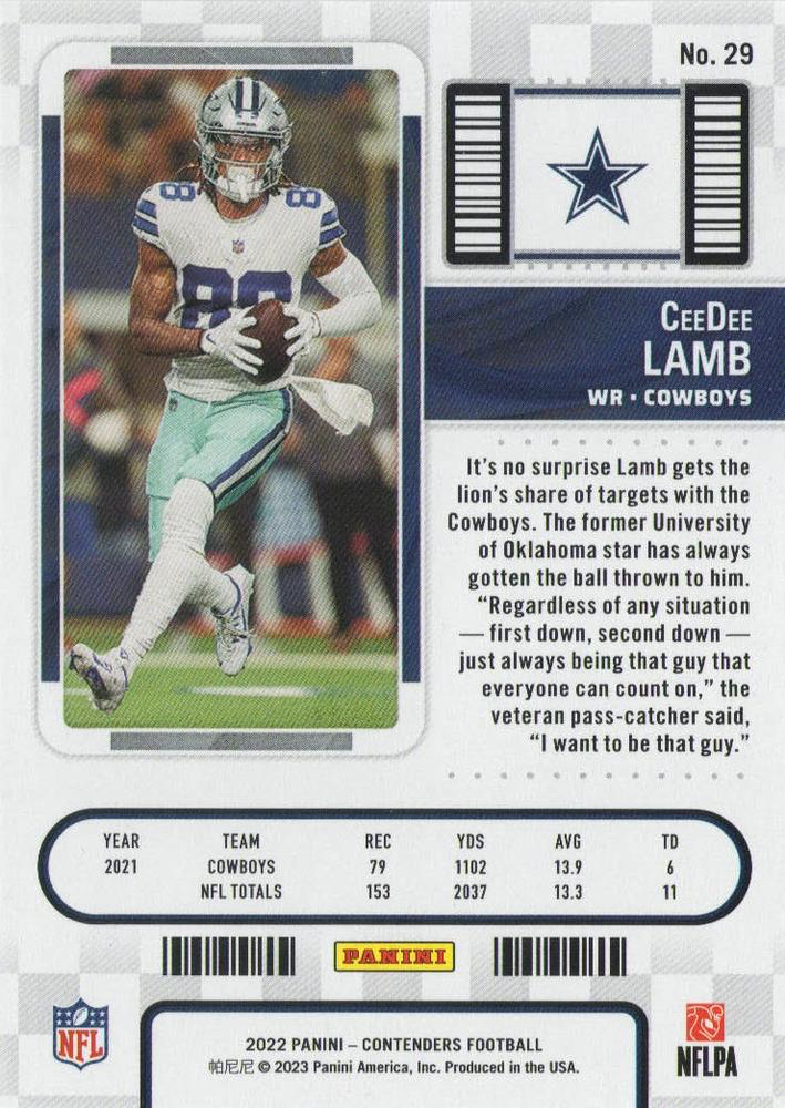 2022 Panini Contenders CeeDee Lamb Dallas Cowboys #29