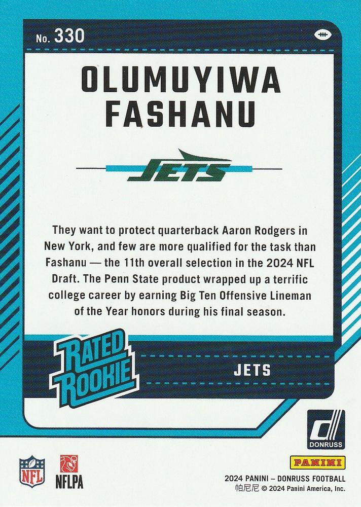 2024 Panini Donruss Olumuyiwa Fashanu Rated Rookie RC #330 New York Jets