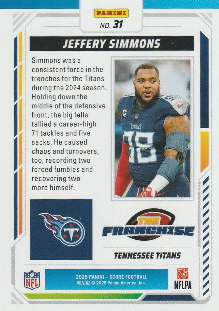 2025 Panini Score The Franchise Jeffery Simmons #31 Tennessee Titans